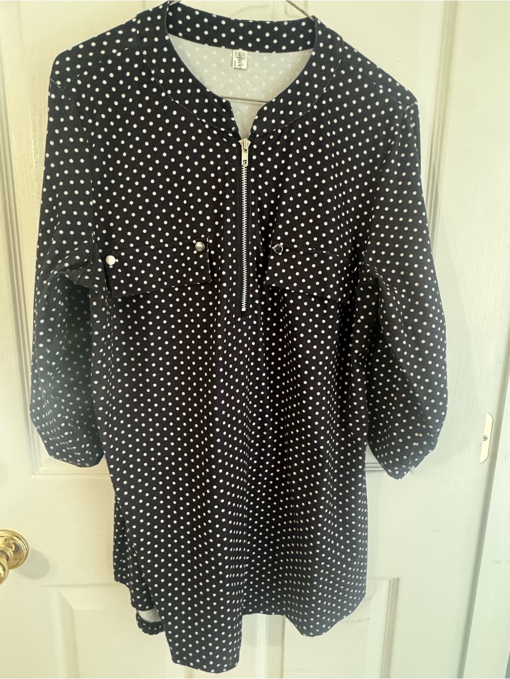 Black Polka Dot Zip-Front Tunic